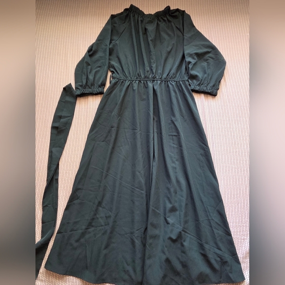 Womens Green Round Neck Full Length Long Sleeve Dress Size Medium - Picture 6 of 14